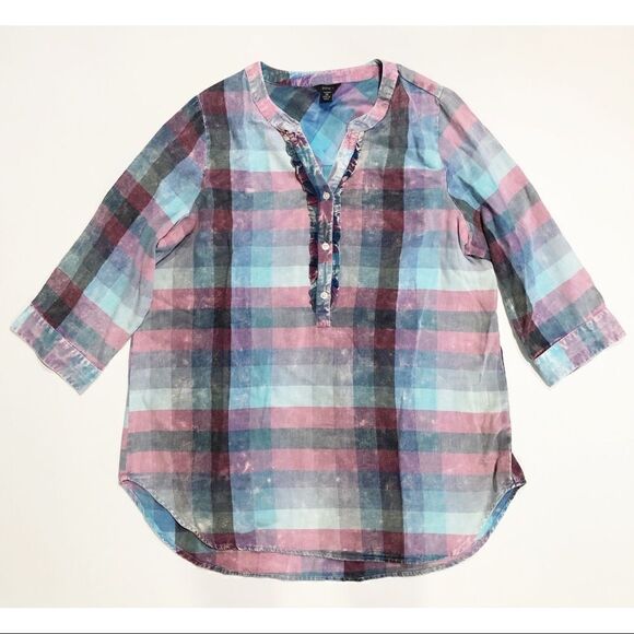 Intro 1X Distressed Plaid Top - Picture 2 of 7